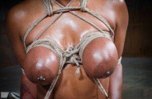 Sexy ebony slave with big tits bound force fed cock deepthroat and cumshot on pornstar6.com