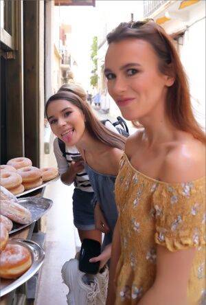 Leggy girls stumble across a donut stand while doing touristy things on pornstar6.com