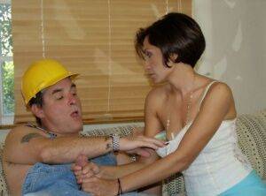 Horny Tina seduces the workman into steamy afternoon groupsex with a handjob on pornstar6.com
