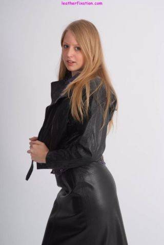 Cute blonde hayley posing in a sexy leather jacket and a lovely on pornstar6.com
