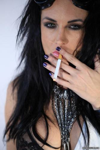 Hot Smoking Lady Alektra Blue Is Kinkily Shaking Her Naked Boobs Into Camera on pornstar6.com