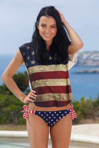 Sweet And Sexy Brunette Sapphira A Is Taking Off Her US Flag Swimsuit And Bending Hot To Show Tight Pussy - Usa on pornstar6.com