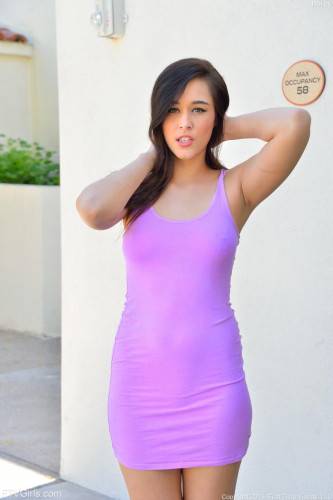 Dark Haired Hottie In Sexy Pink Dress Anastasia Black Shows Her Slit Outdoor on pornstar6.com