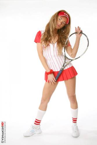 Teen Looking Tennis Player Sandra H Takes Off Her Uniform And Poses With The Racket on pornstar6.com