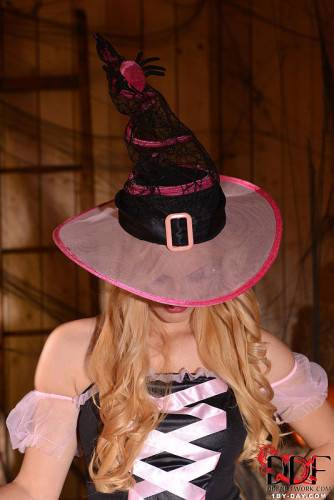 Hot Blonde Witch Mira Varga Is Playing With Her Shaved Pussy On Halloween Eve on pornstar6.com