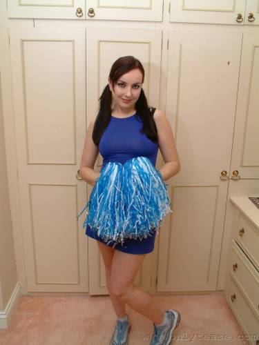 Playful Cheerleader Jessica Takes Off Her Blue Uniform And Panties Then Bends Over on pornstar6.com