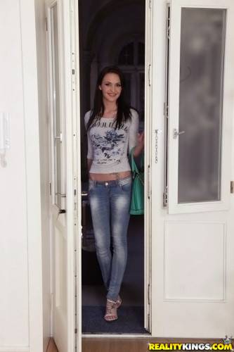 Sexy czech brunette cutie Belle Claire in tight jeans bares her ass and spreads her legs - Czech Republic on pornstar6.com