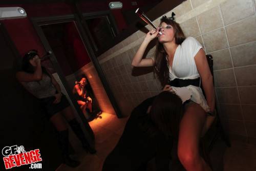 Drunk lesbian girlfriends playing in night club toilet on pornstar6.com
