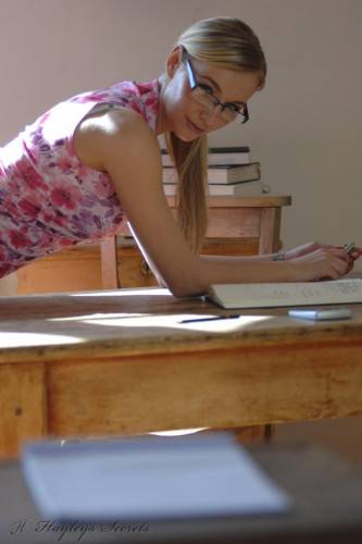 Baring Her Dress Naughty Teacher Hayley-Marie Coppin Plays In Pantyhose And Lingerie on pornstar6.com