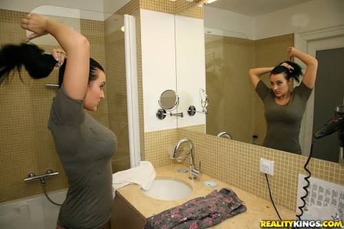 Excellent czech dark-haired Carmen Croft baring big titties and jerking off in shower - Czech Republic on pornstar6.com