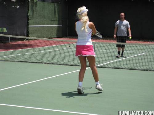Busty Tennis Player Marilyn Scott In Pink Shorts Gets Her Pussy Pumped And Dildoed on pornstar6.com