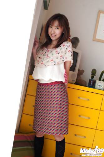 Slim japanese teen Anna Suzukaze in nice skirt showing tiny tits and spreading her legs - Japan on pornstar6.com