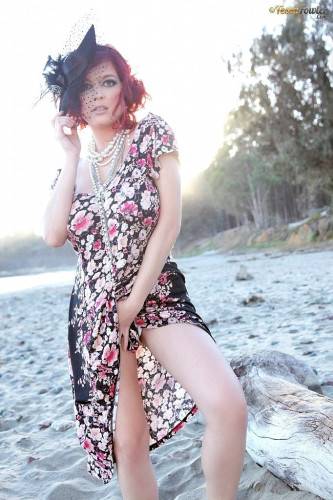Excellent american redheaded porn star Tessa Fowler posing in skirt on camera at beach - Usa on pornstar6.com