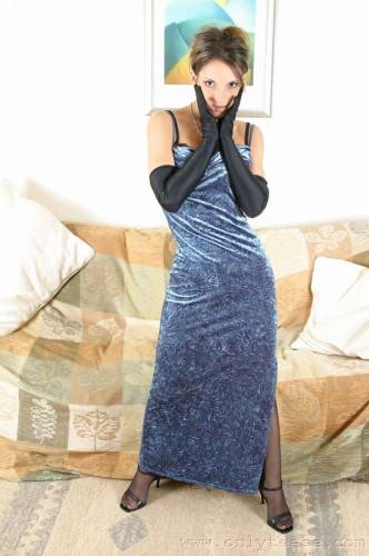 Elegant Robyn Wears Luxury Lingerie, Stylish Evening Dress And Long Gloves on pornstar6.com