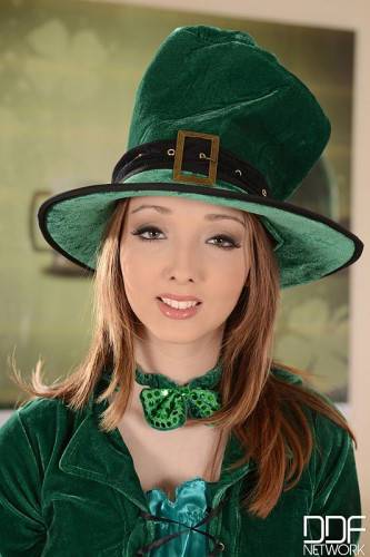Adorable Redhead With Huge Knockers Lucie Wilde Poses In A Sexy St. Patrick's Day Uniform on pornstar6.com