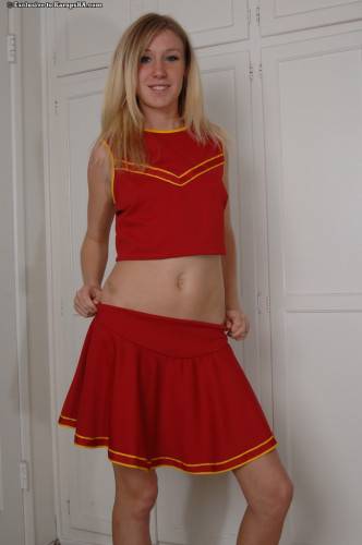 Blonde Allison Pierce In Red Cheerleader Uniform And White Panties Toys Her Pussy on pornstar6.com