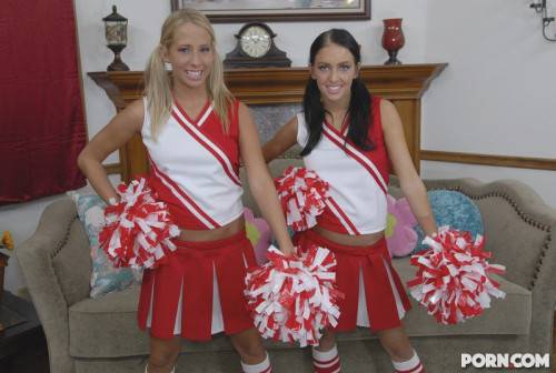 Cheerleaders Stephanie Cane And Ashley Jensen Strip And Get Their Tight Shaved Pussies Stuffed on pornstar6.com
