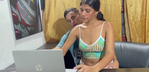 I make my shy stepsister feel my huge cock while she plays with my computer on pornstar6.com